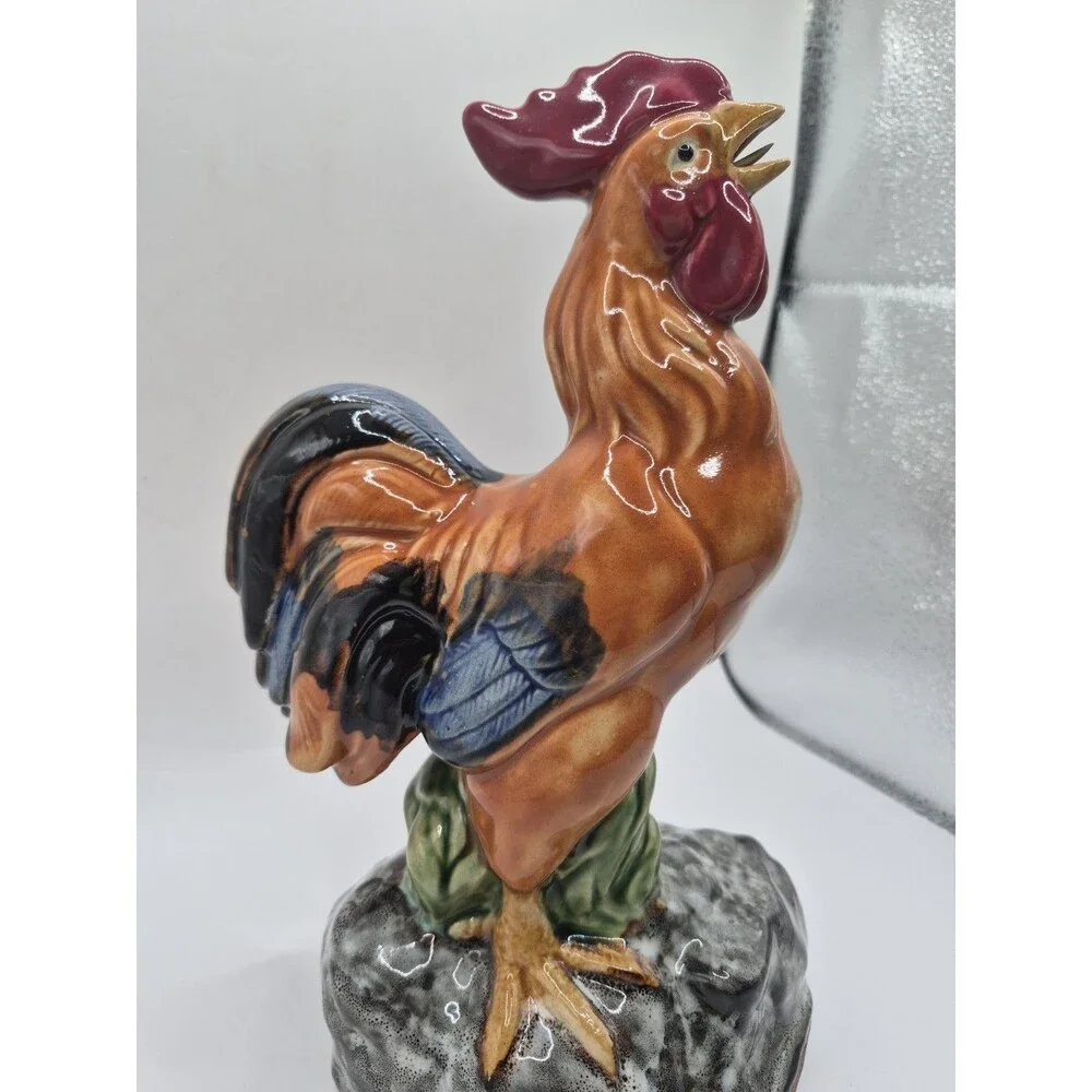 Vintage Glazed Ceramic Rooster Chicken Farmhouse French Country Majolica Style